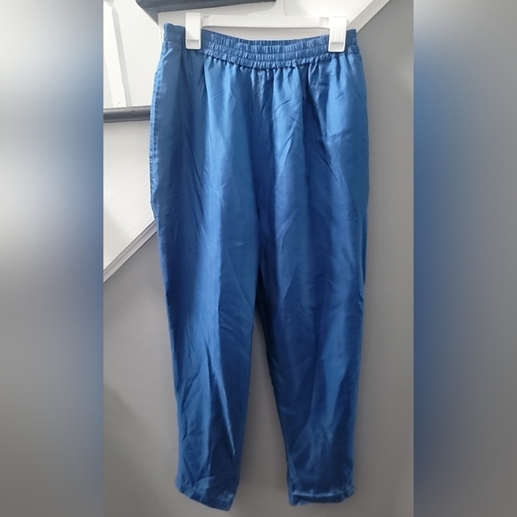 Vintage Mureli High Rise Pants Sz M 100% Silk Tapered Leg Stretch Waist 80s 90s - Picture 1 of 4